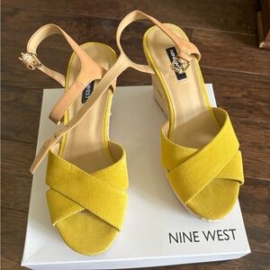 Nine West yellow suede wedge espadrilles sandals